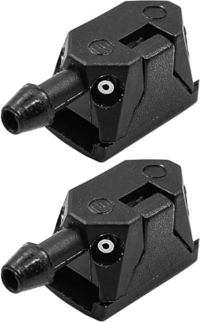 NUZAMAS 2Pcs Universal 4-Way Windshield Washer Nozzles, Schwarz, Kunststoff, 4 Löcher, 6.35 mm Schneidring, Kugelventil, Scheibenwaschdüse