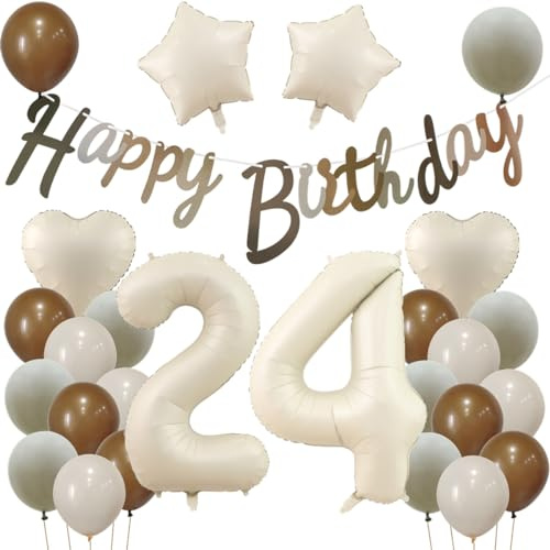 24 Geburtstag Deko Beige, Deko 24. Geburtstag Frau Mann, Beige Luftballons 24. Frauen, Geburtstagsdeko 24 Jahre Ballon, 24. Dekorationen, Luftballon 24. Party Deko