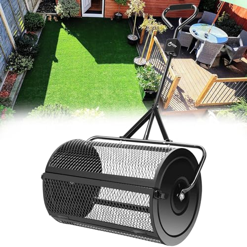 NYANS Épandeur de Compost de 24 Pouces, Épandeurs à Rouleaux de Mousse de Tourbe, pour Engrais de Pelouse de Jardin, Épandeur de Graines à Panier en Maille Métallique,Black-40 * 60cm