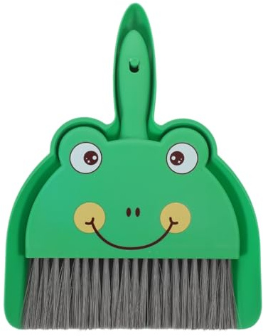 IMIKEYA 1 jeu de mini balais de table - Jouet - Balai court - Brosse de détail - Nettoyeur de rail pour portes coulissantes - Pelle à poussière et petite brosse de nettoyage - Grenouille - Brosse de