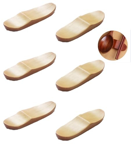 Eabdice 6 Stück Stäbchen Halter, Stäbchen Kissen Geschirr, Kissen Löffel Gabel Halter,Tisch Asiatisches Besteck Zubehör, Gelten für Essstäbchen, Gabeln, Löffel(Holzfarbe)