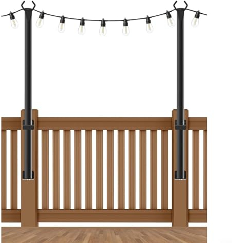 2 Stück hängende Lichtstangen, Lichterkettenstangen 1,2 m mit Befestigungsclips und abgehängtem Sockel, tragbare Fahnenmast zum Aufhängen von Lichterketten für Außenlichterketten