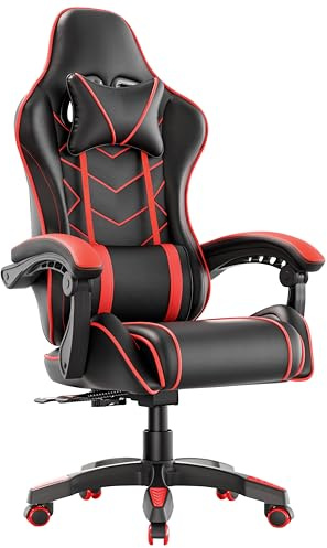 Blisswood Ergonomic Gaming Chair, Office Desk Chair with Lumbar Support, Heavy Duty Swivel Recliner Racing Gamer Chair upto 150Kg Weight Capacity (Red)