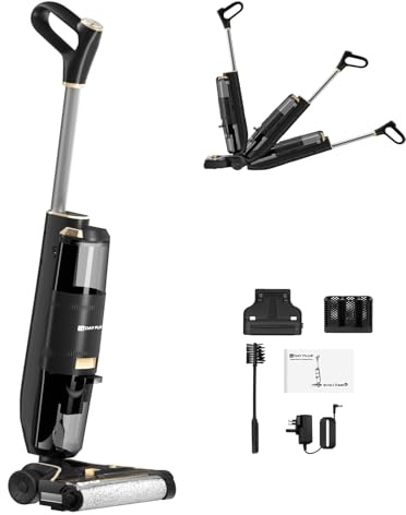 AUTOFU All-in-One Multi-Surface Floor Cleaner - Cordless Wet-Dry Vacuum, Electric Mop with Self-Cleaning Function, Digital Display, Long Runtime, Lightweight, 2 Speeds, Dual Water Tank System, Black