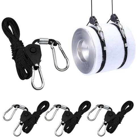 4 Stück 1/8 Zoll Seil Ratsche mit Haken, Ratchet Hangers, 2M Einstellbare Seil Seilhaken Ratsche Seilratsche, Einstellbare Seil Ratsche, für Pflanzen, Ventilatoren & Lampen