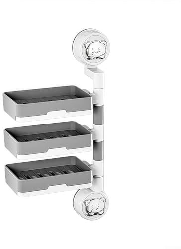 Jabonera giratoria con diseño de ventosa para una fácil instalación en el baño (3 capas)