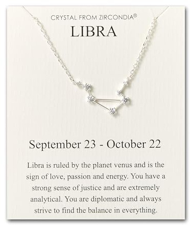 Philip Jones Libra Star Sign Zodiac Constellation Necklace and Quote Card with Zircondia® Crystals