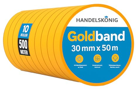 Handelskönig 10x Goldband Malerkrepp Kreppband Malerband 30 mm x 50 m Abdeckband Malertape Klebeband Washi Tape Gold Papiertape Selbstklebend