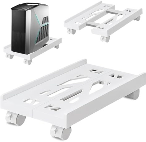SPORWAY Soporte para CPU para PC, Ajustable Soporte con Ruedas Giratorias y Bloqueo, Carro CPU Debajo del Escritorio (Blanco)