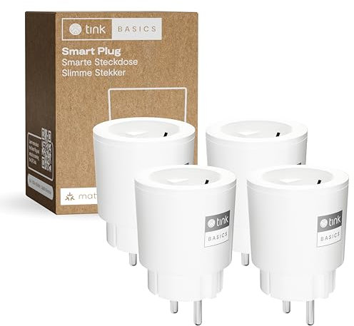 tink Basics Smart Plug, 4er Pack, Matter-kompatibel, 16A, WLAN, App- & Sprachsteuerung, Fernzugriff, kompatibel mit Alexa, Google, Apple Home & SmartThings