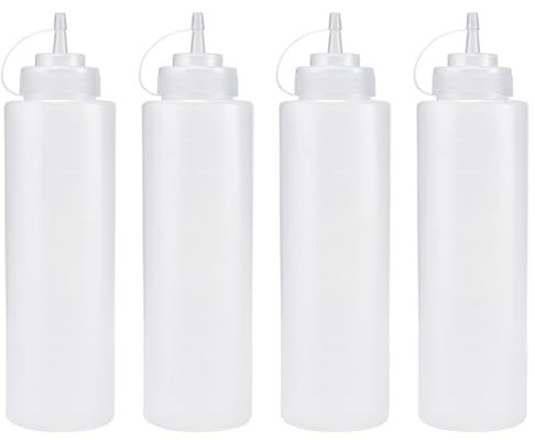 4PCS 500ml/16oz Squeeze Bottles, Plastic Condiment Bottle with Twist On Cap Lids, Squeeze Bottle for Sauces, Ketchup, Barbecue, Syrup, Paint