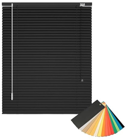 Aluminium Jalousie Horizontale Alu Jalousien, Verdunkelungsrollo, 45cm 70cm 90cm 115cm 120cm 160cm Innen Sichtschutz, Lichtschutz, Metall Jalousetten für Zuhause Büro(Black)
