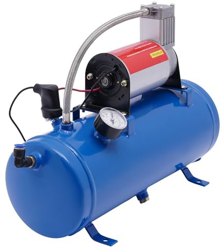 12V Auto Luftkompressor Druckluft Kompressor mit Tank 6 L, Luftkompressor mit Druckluft 90-120 psi Arbeitsdruck für Zug-Lufthupen, Aufpumpen von Reifen, LKWs, SUVs