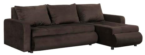 FORNIRO 24 Serena Ecksofa mit Schlaffunktion und Bettkasten - Sofa mit 3 Sitzen und Robustem Überzug - Schlafcouch L-Form Universal - Modern Couch - 226x143x83 cm - Farben (Stoff Komfort, Braun)
