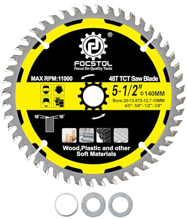 FOCSTOL Lame de Scie Circulaire à Bois 140mm x 20mm - Disque Coupe Bois 48 Dents pour Couper Contreplaqué, Panneaux Particules, Plastiques et Autres Matériaux Souples