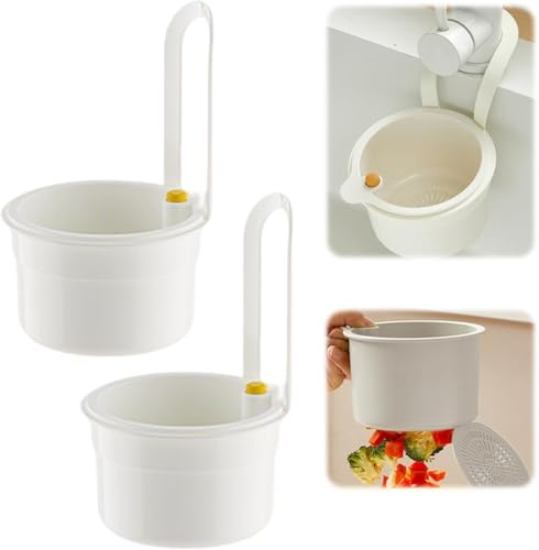 Abflusskorb Abflussregal Küchenspüle Korb aus Kunststoff Multifunktionaler Verstellbarer Abflusskorb Spüle Abfluss Regal Runder Spüle Sieb Korb Für Gemüse Obst Küche Sieb Teesieb (2PCS-Weiß)