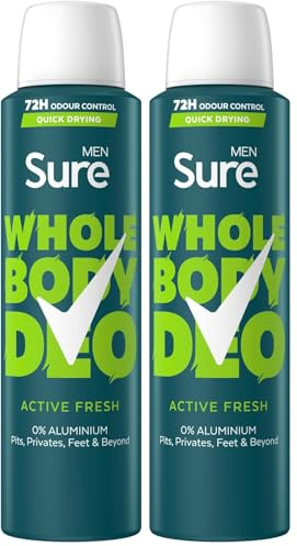 Sure Men Active Fresh Whole Body Deodorant Men's Deodorant Spray with a herbal, citrus & woody fragrance for 72 hour odour control 150 ml (Pack of 2)