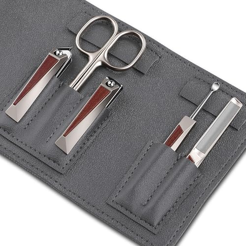 Juego de manicura clásico de 5 piezas: cortaúñas estilo empresarial, color oro champán con estuche profesional cortaúñas para hombre