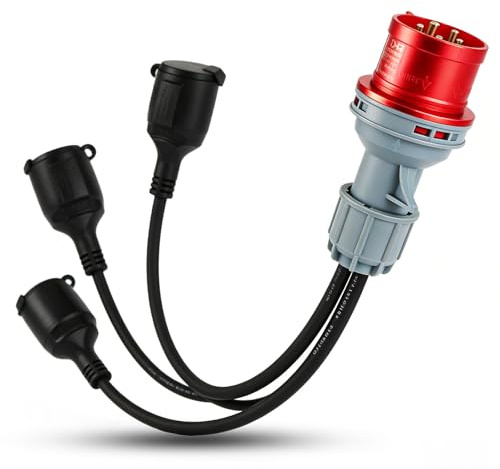 CEE Adapter Starkstrom Verteiler,400V 16A auf 3X 230V Schuko Kupplung,CEE Stromverteiler 16A,mit Klappdeckel & Schutzkontaktsteck IP44 für Industrie Caravan Außenber