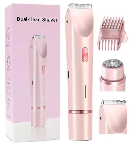 Afeitadora eléctrica para mujer, 2 en 1, cortadora eléctrica de doble cabeza para cara y cuerpo, afeitadora facial femenina eléctrica recargable, Indolore Depiladora para mejillas/piernas/axilas
