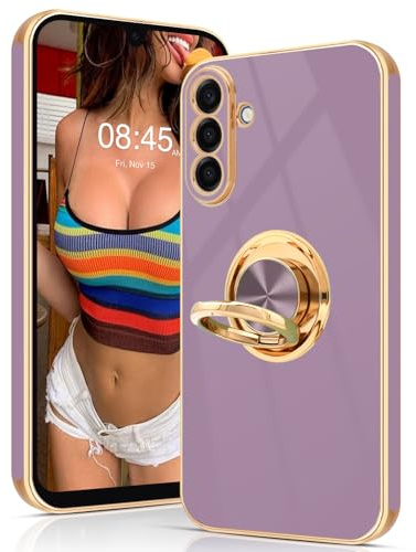 Tveinan for Samsung Galaxy A17 5G Case with 360° Rotation Ring Holder Stand, Slim Soft Shockproof Cover with Magnetic Car Holder, Flexible TPU Kickstand Phone Case for Samsung A17 5G - Purple