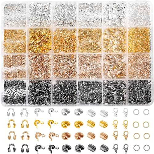 Bikasun Kettenverschluss, 2160 Stück Armband Verschluss Set 4 Farben, Armband Verschluss, Hummer Verschlüsse, Crimp Perlen, Quetschperlen (Gold Silber Roségold Schwarz)