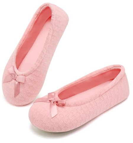 ANLUKE Women's Ballerina Slippers Fuzzy House Shoes Memory Foam with Non-Slip Sole
