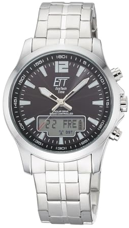 ETT Eco Tech Time Funk Solar Herren Uhr Analog mit digitalem Datum mit Edelstahl Armband EGA-11715-21M