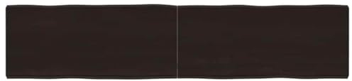 Hoopleep Massiv träbordsskiva 180 x 40 x (2–6) cm, mörkbrun behandlad, trädkant, robust träplatta för skrivbord och matbord