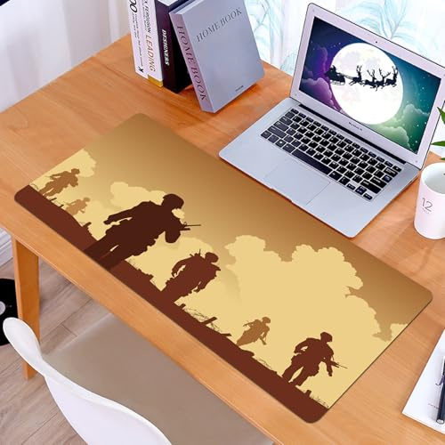 KDWJS Gaming Mouse Pad Mouse Mat - 35.5 x 16 in - XXL mousepad - Table mat large size - improved precision and speed - Silhouette of a group of patrolling soldiers, carrying equipment forward, behind