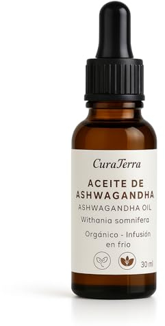 Aceite de Ashwagandha (Withania somnifera) 30 ml | Infusión Herbal en Aceite de Sésamo Orgánico de Primera Presión en Frío | Con Vitamina E Natural | Ligero, No Graso | Cuidado Facial, Piel y Cabello