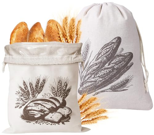 deegbbyi 2 Piezas Lino de La Bolsa de Panes, 40 x 30cm Bolsas de Pan de Lino Alimentos, Bolsa de Pan Reutilizables, con Cordón, Adecuado para Almacenar Verduras, Frutas y Cereales (Color Natural)