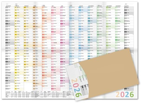 Timr XXL Wandkalender 2026 groß - DIN A1 Jahreskalender 14 Monate - Bunter Jahresplaner mit Quartal‑Aufteilung und großen Eintragefeldern I tr406