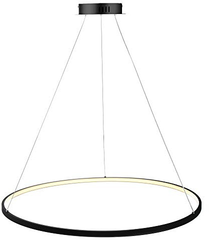 WGFJKI 1-Licht-Kreis-Pendelleuchte, LED-Kronleuchter aus Metall und Acryl, verstellbare Hängeleuchte für Wohnzimmer, Schlafzimmer, Küche, Schwarz + warmes Licht, 80 cm