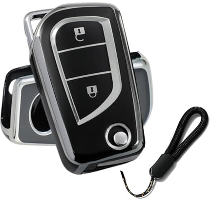 ATFIGII Autoschlüssel Hülle kompatibel mit Toyota Yaris Aygo X Yaris Cross Yaris Hybrid Schlüsselhülle TPU Schutz Schlüssel Etui Gehäuse 2 Tasten Silver Schwarz