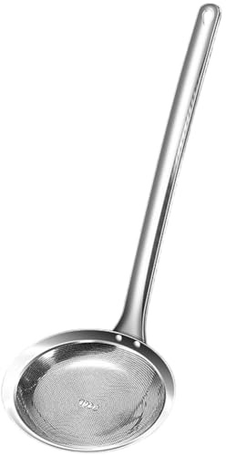 Cuchara espumadora de acero inoxidable 316 con filtro de malla fina y mango resistente al calor para cocinar y colar aceite