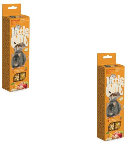 Fruit & Nuts Sticks | Knabbersticks für Hamster, Ratten & Mäuse | 2 x 120 g | Little One | Ergänzungsfuttermittel | Zur Ergänzung der täglichen Fütterung | Ofengebacken, mit Früchten & Nüssen | Doppelpac
