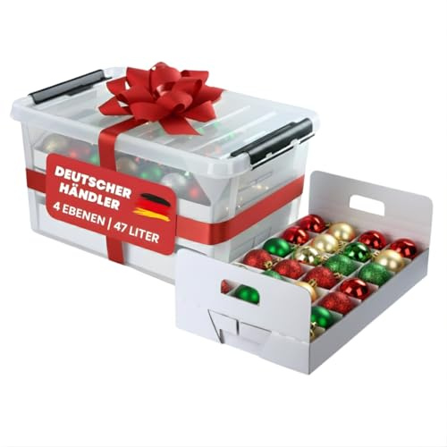 Weihnachtskugeln Aufbewahrungsbox mit transparenten Deckel | Sichere & stilvolle Aufbewahrung für Weihnachten | Christbaumkugeln | Christbaumschmuck und Deko | 47 Liter | BPA-frei | Compact Box