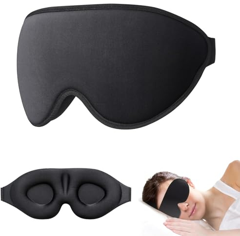 Máscara de sueño lateral 3D, 100% a prueba de luz, con área ocular profunda, suave y cómoda, incluye bolso, ideal para mujeres y hombres, perfecto para viajar, color negro