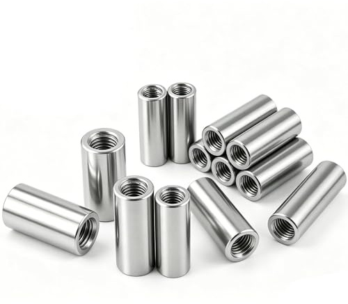 10 Stück M8 Gewindehülse Runde Gewindemuffen M8x40x12mm Rundmuffen Edelstahl Verbindungsmuttern Langmutter Kupplungsmutter Innengewinde Distanzmuffen Stabmutter für Maschinen Möbel Elektronikgeräte