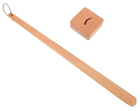 TEHAUX Calzascarpe e Base Stabile con Manico 55 Cm in Legno Strumento per Indossare Scarpe Facile da Usare Accessorio per Anziani, Donne Incinte