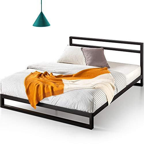 ZINUS Trisha 7 Inch Metal Platform Bed Frame with Headboard, Wood Slat Support, No Box Spring Needed, Easy Assembly, Queen, Black