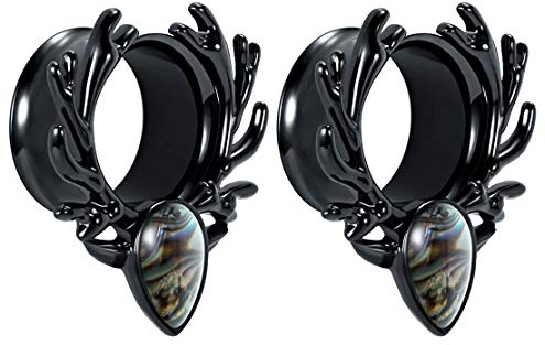Huacan 2 Stück Flesh Tunnel Hochwertige Chirurgenstahl 316L Silber/Schwarz Süßes Reh Double flared Tunnel Expander