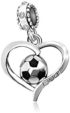 KunBead Jewelry Soccer Football Love Heart Sports Dangle Charms for Bracelets
