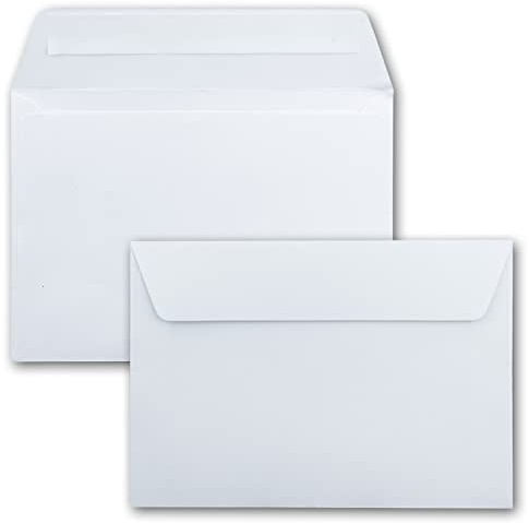 250x Briefumschläge 12 x 18 cm - ca DIN B6 mit Haftklebung, weiß, stabile 90 Gramm pro m², Umschläge für Grußkarten und Einladungen