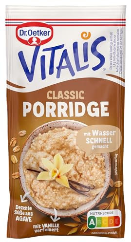 Dr. Oetker Vitalis Porridge Classic, 10 x 54 g, Mischung für Haferbrei mit Bourbon-Vanille, schnell & einfach zubereitet, dezente Süße aus Agave, Idee fürs Frühstück