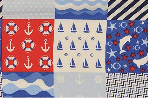 StoffBook ROT/WEIß/BLAU Baumwollstoff Popeline Baumwolle Bedruckt MARITIM Muster Patchwork-Look Stoff, E039
