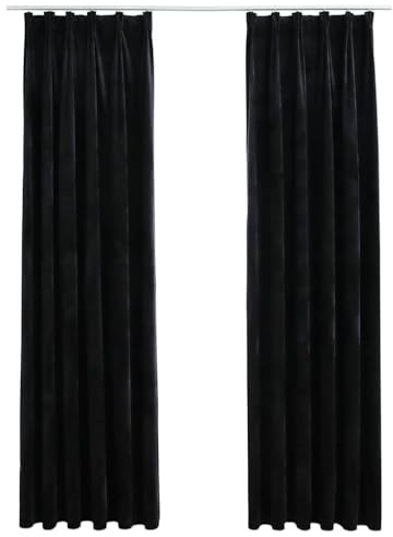 vidaXL 2X Vorhang Verdunkelung mit Haken Verdunkelungsvorhang Kräuselband Thermo Gardine Blickdicht Vorhänge Samt Schwarz 140x245cm