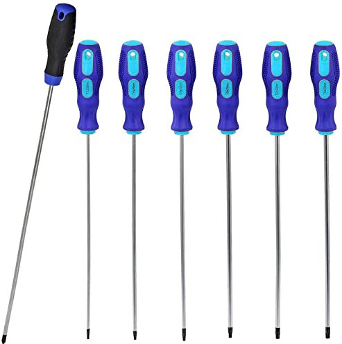 SPARES2GO Extra Long Reach CRV Tip Star Torx + Phillips Screwdriver Set (7 Piece, 360/400mm)