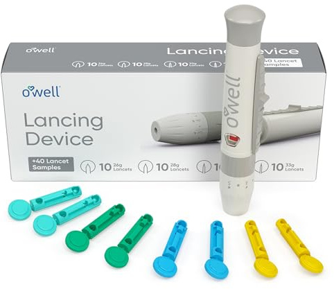 OWELL Lancing Device Kit, Adjustable Diabetic Lancet Device for Blood Sugar Testing, Includes 40 Lancets of 4 Different Gauges for Diabetes Testing